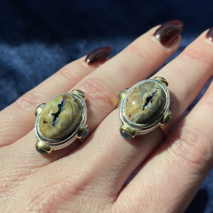 Misfit Minerals: Azurite in Petrified Wood with Blue Sapphire Ring