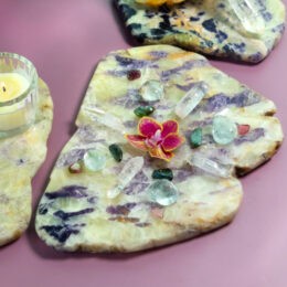 Calcite with Purple Fluorite & Yellow Tourmaline Charging Plate