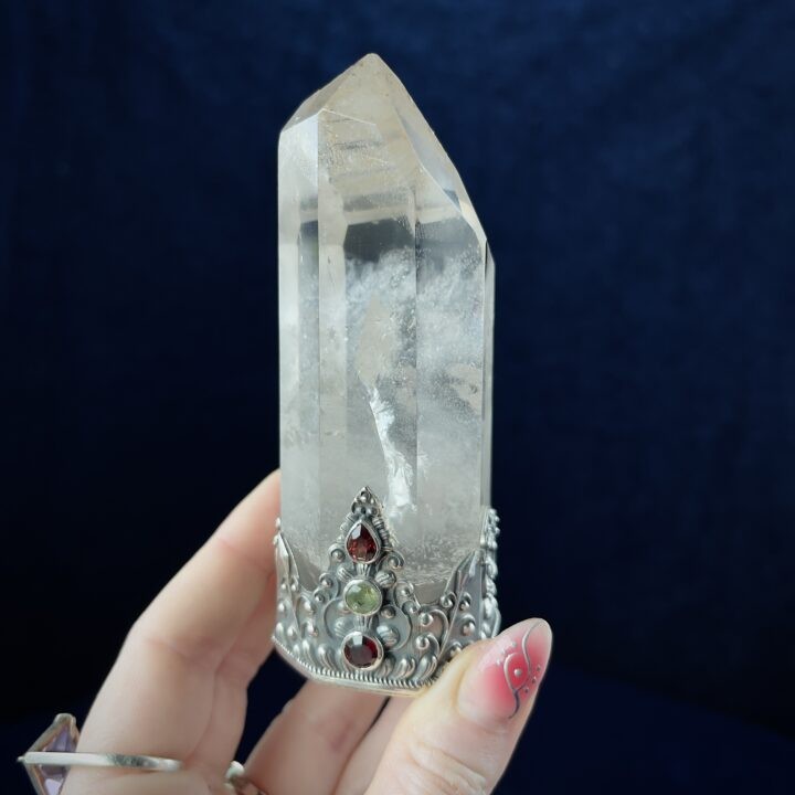 Lemurian Quartz Generator with Peridot & Garnet Base