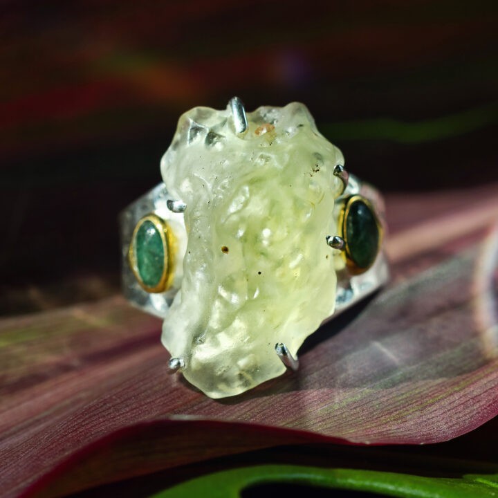 Libyan Gold Tektite & Emerald Ring