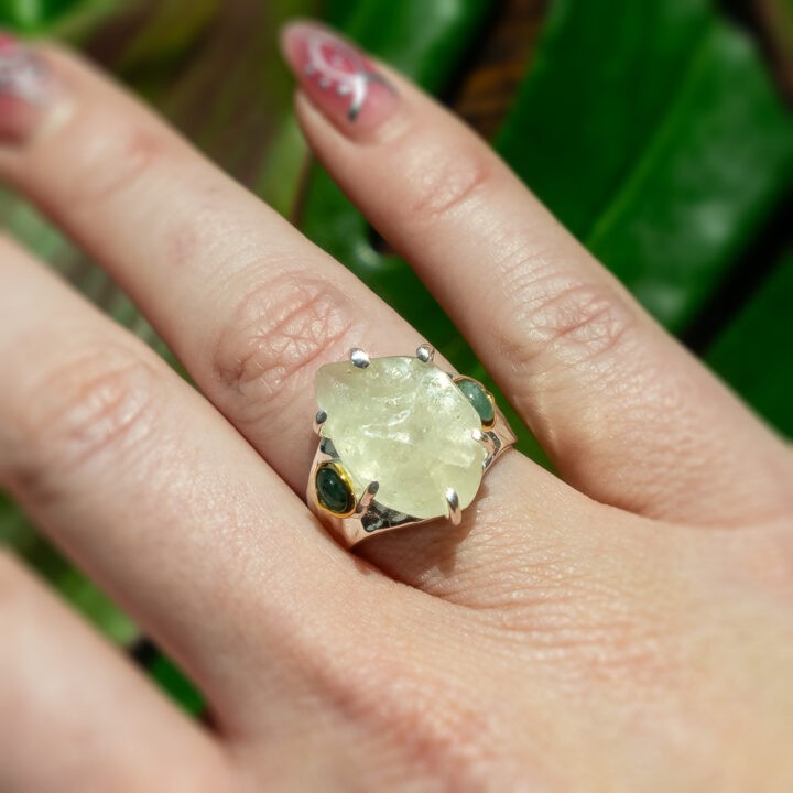 Libyan Gold Tektite & Emerald Ring