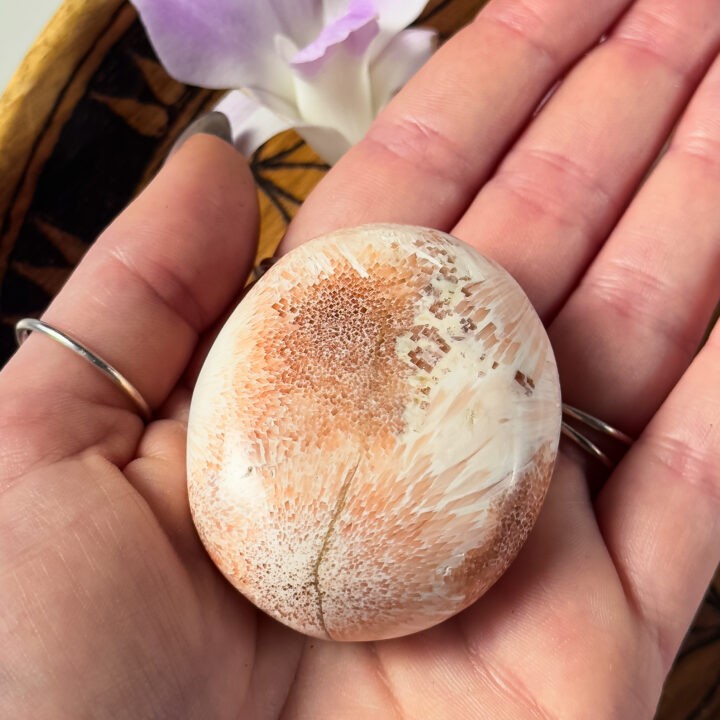 Scolecite with Peach Stilbite Palm Stone