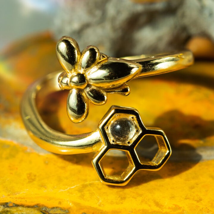 Clear Quartz Honeycomb Bee Ring