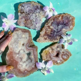 Pink Amethyst with Flower Agate Gridding Plate
