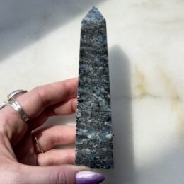 Gemstone Sale: Blue Kyanite with Garnet in Hornblende Obelisk