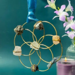 Brass & Wire-Wrapped Crystals Flower of Life Wall Hanging