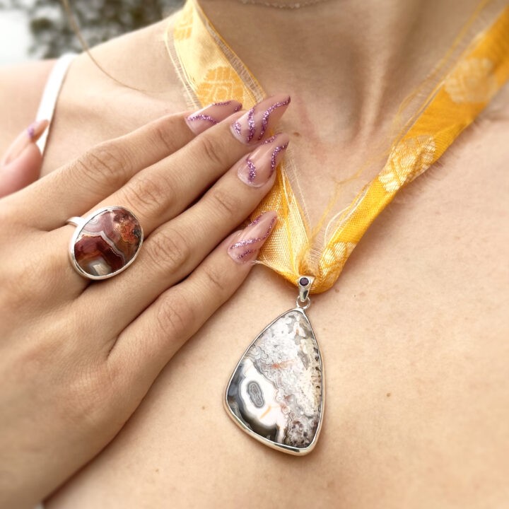 Crazy Lace Agate & Garnet Jewelry Duo