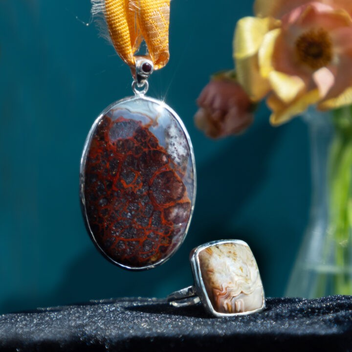 Crazy Lace Agate & Garnet Jewelry Duo