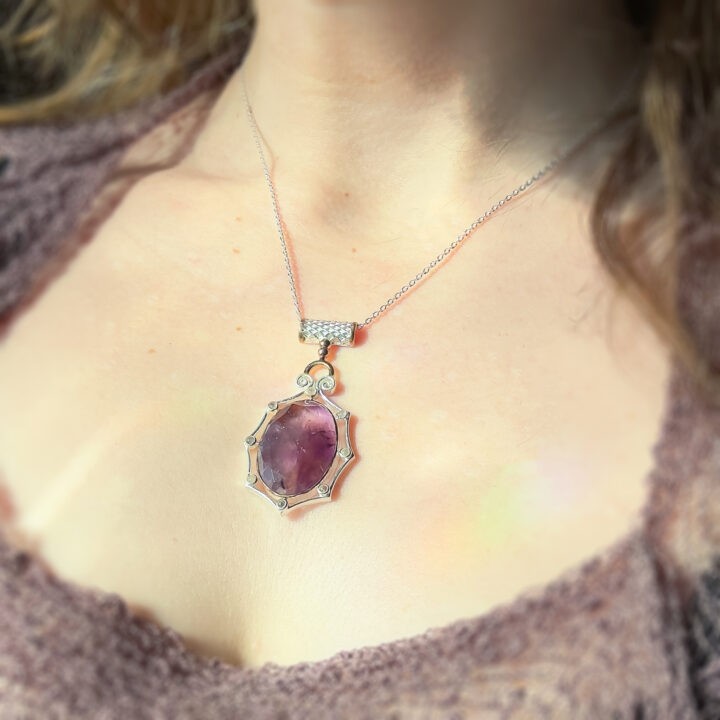 Faceted Amethyst & Rainbow Moonstone Pendant