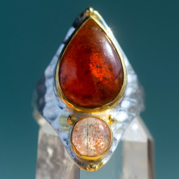 Sacral Chakra Hessonite Garnet & Sunstone Ring