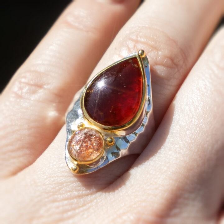 Sacral Chakra Hessonite Garnet & Sunstone Ring