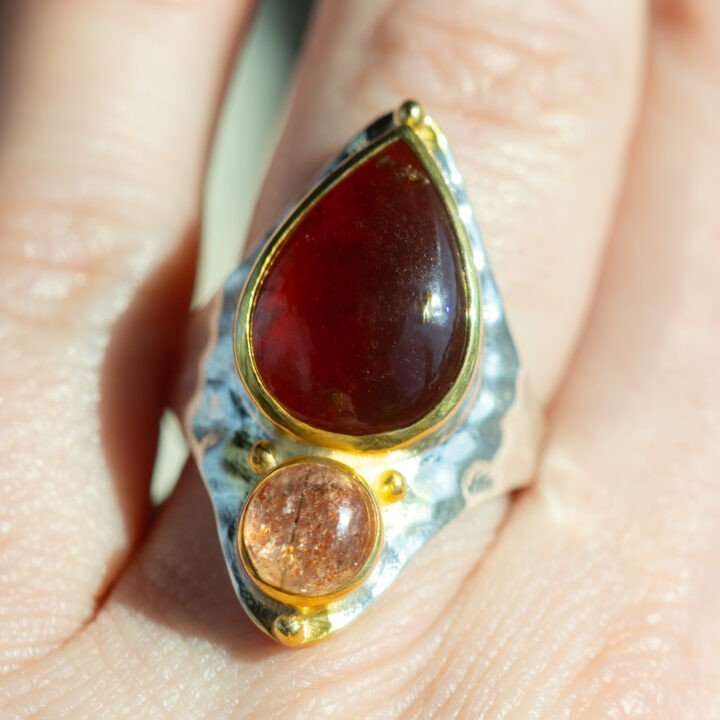 Sacral Chakra Hessonite Garnet & Sunstone Ring