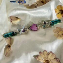 Floral Faerie Wand with Blue Aura Quartz, Blue Topaz, Amethyst & Phosphosiderite