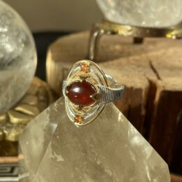 Almandine Garnet & Hessonite Garnet Halo Ring