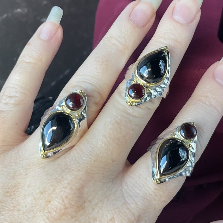 Black Spinel & Almandine Garnet Ring